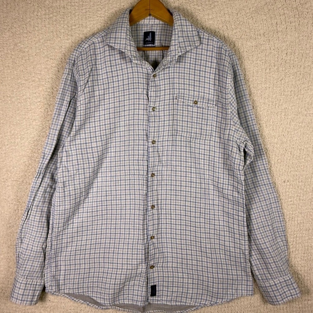 Johnnie-O Mens Blue White Gingham Plaid Long Sleeve Button Down Shirt Large